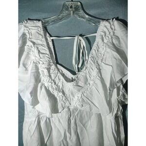 NEW Kojooin Womens‎ White Ruffle Half Sleeve Blouse  Size Says 2X, Closer To Lg
